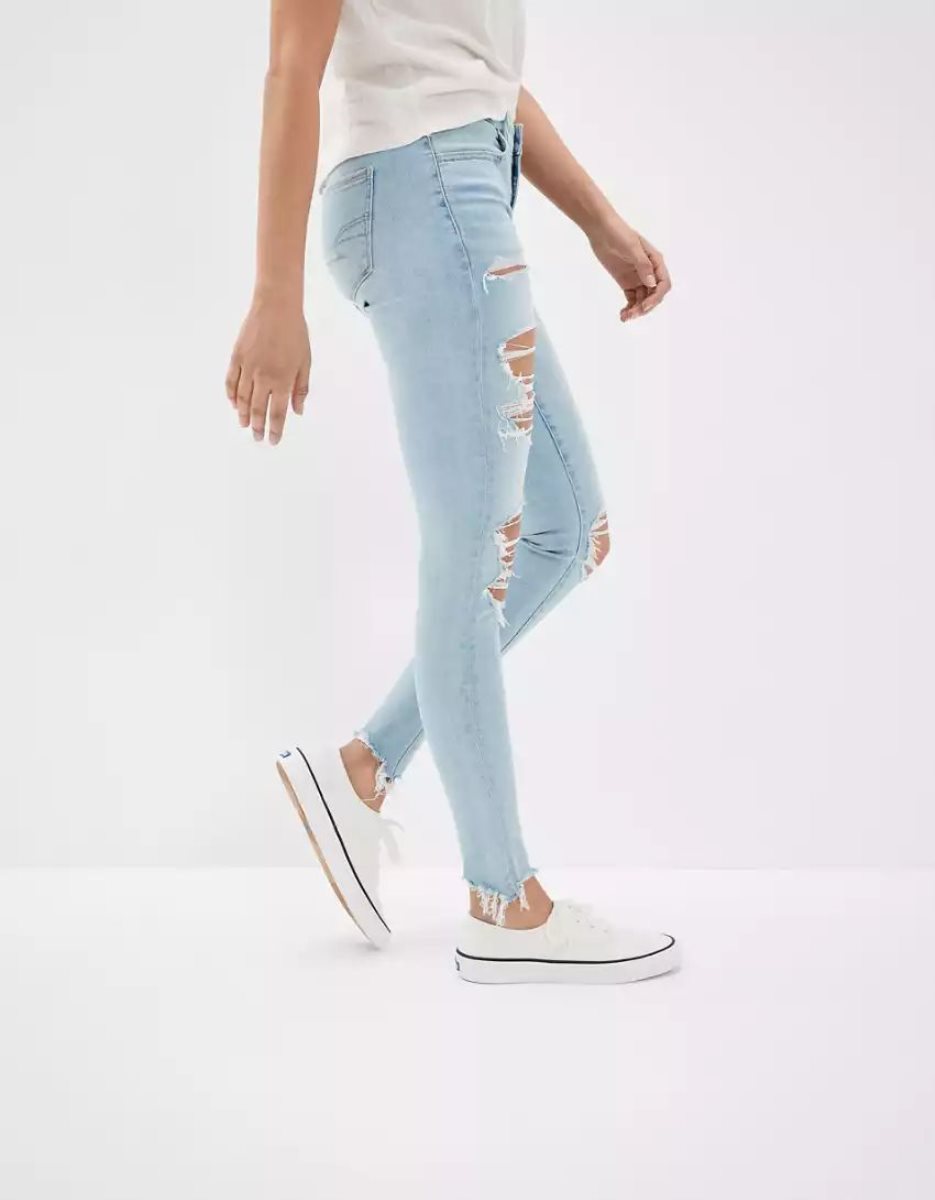 Jean American Eagle AE Ne(x)t Level Ripped Low-Rise Jegging Bleu Foncé Femme | HGI-77809615